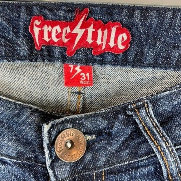 FreeStyle Revolution Elvis Capri Jeans Low Rise Blue Distressed Wash 7 Juniors - Picture 3 of 5